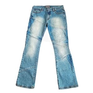 Vintage South Pole Jeans Juniors 13 Women Bootcut Blue Denim Patches Embroidered